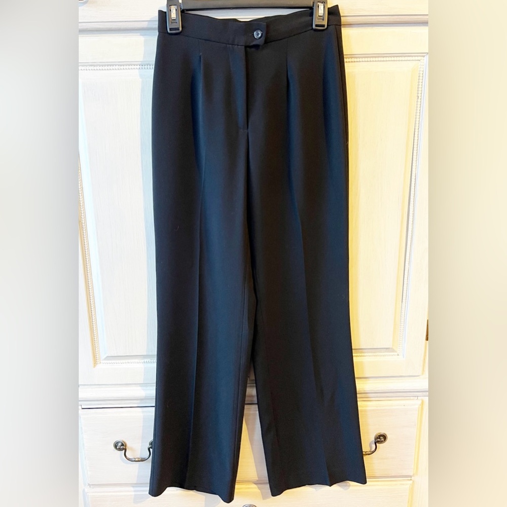 ESPRIT Vintage 90s Black Wide-Leg High Rise Pleated Trousers Dress Pants 7/8
